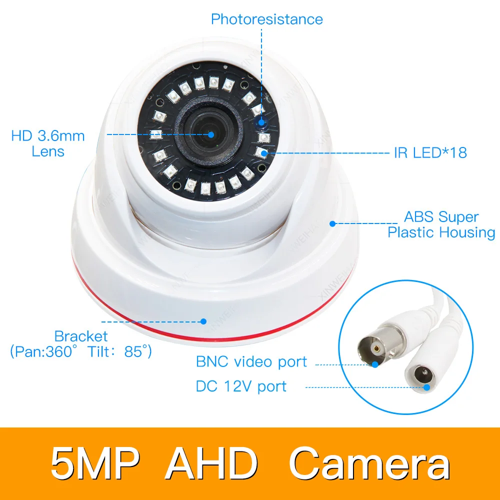 2ch 5MP AHD комплекты системы видеонаблюдения CCTV безопасности Гибридный DVR Крытый Купол AHD камера видеонаблюдения P2P XMEYE 5MP комплекты