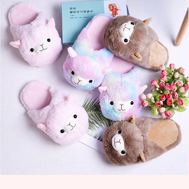 

Colorful Alpaca Cotton Slippers Home Shoes Network Red GIRL'S Heart Grass Mud Horse Rabbit Fur Anti-slip Cute GIRL'S Autumn And