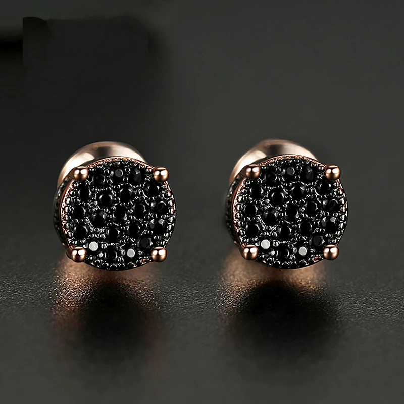 Белый/черный AAA кубический цирконий проложили Bling Iced Out геометрические круглые серьги-гвоздики для женщин мужчин хип хоп рэппи ювелирные изделия
