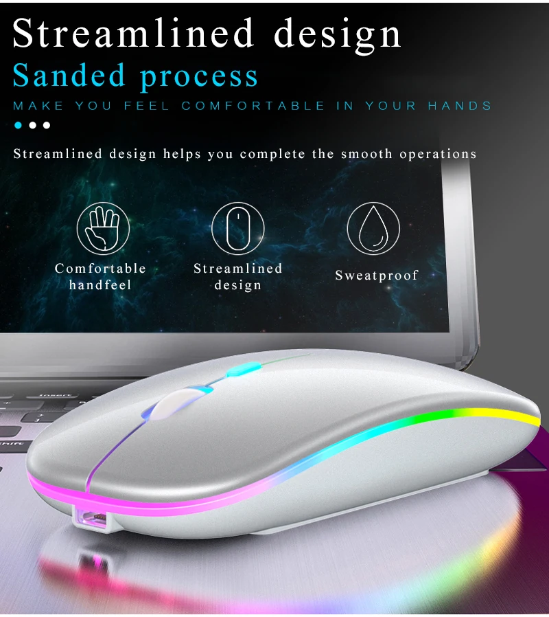 Wireless Mouse Silent Mouse 1600 DPI Ergonomic Mause Noiseless PC Mouse Mute Colorful Glowing Office Mouse Chargeable/battery good wireless gaming mouse