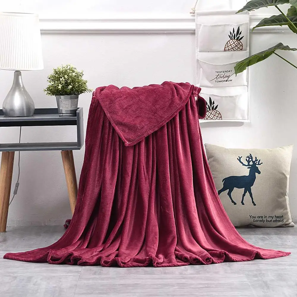 TONGDI мягкий теплый светильник Fannel флисовое меховое одеяло однотонное зимнее покрывало для дивана кровать диван машинная стирка плюшевое одеяло покрывало для детей - Color: DARK RED
