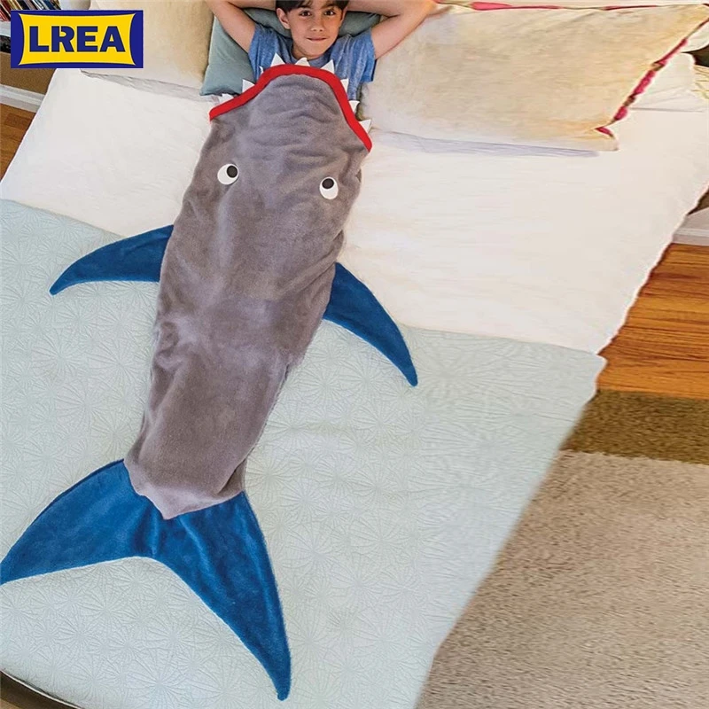 

Cute Shark modelling Blanket плед For Kids Camping Youth Fleece Sleeping Bag For 3-12 Years Old Boys And Girls