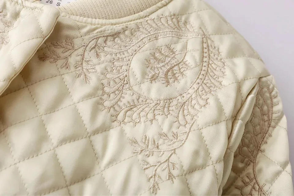 Autumn New Style Western Style Versitile Fashion Embroidery Satin Stand Collar Long Sleeve Cotton Overcoat WOMEN'S Dress