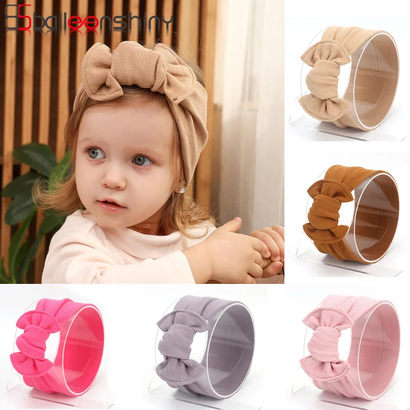 

Balleenshiny Children's Hair Accessories Cotton Baby Headband Ribbed Bow Wide Hair Band Autumn and Winter Clothing Accessories