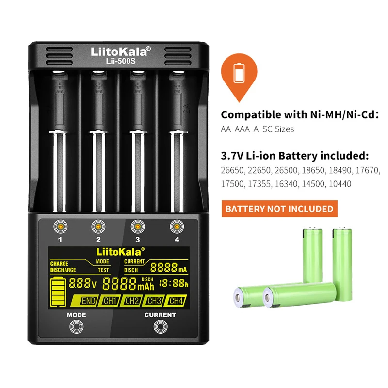 

18650 LiitoKala Lii-500S Standard Battery Charger Black Intelligent Usb Output LCD Screen Display Quick Charge With Package