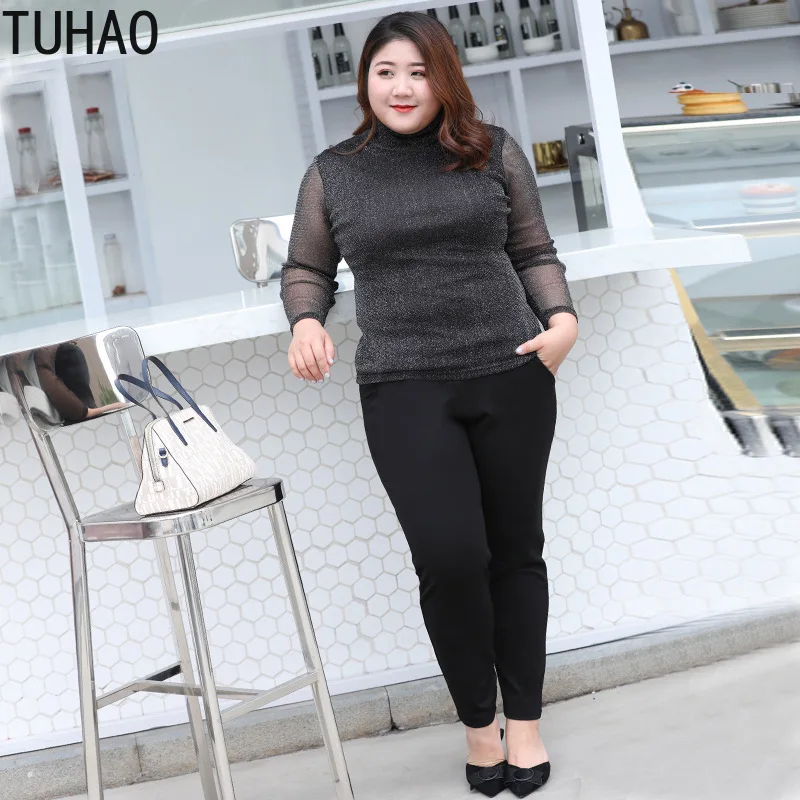 

TUHAO 2020 Summer Pants Office Lady Casual Black Pants for Women High Waist Pant Plus Size 7XL 6XL 5XL 4XL Trousers woman WM48