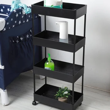 

Multifunctional 4-layer Cart, Black And White Rectangular Groceries Sorting And Sorting, Many Layers