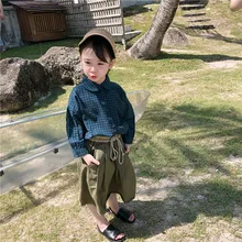 Весенняя новая стильная детская одежда в японском стиле; маленькая клетчатая Повседневная рубашка для мужчин и женщин; детская рубашка; пальто