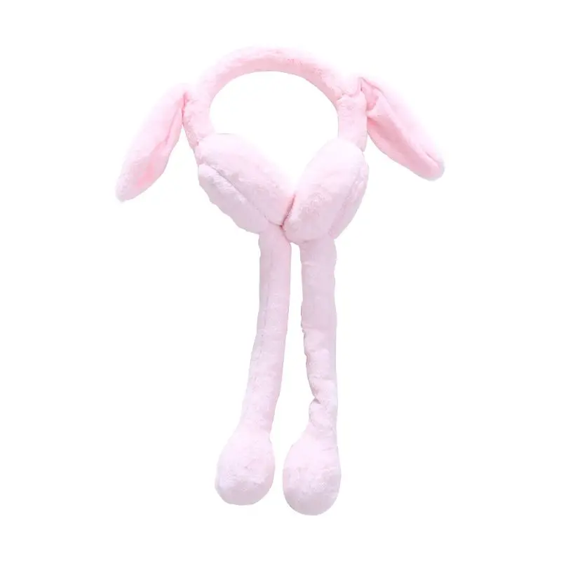 Зимняя плюшевая повязка на голову для взрослых и детей, наушники с милой подвижной подушкой безопасности, заячьи ушки, подарок - Цвет: Light pink