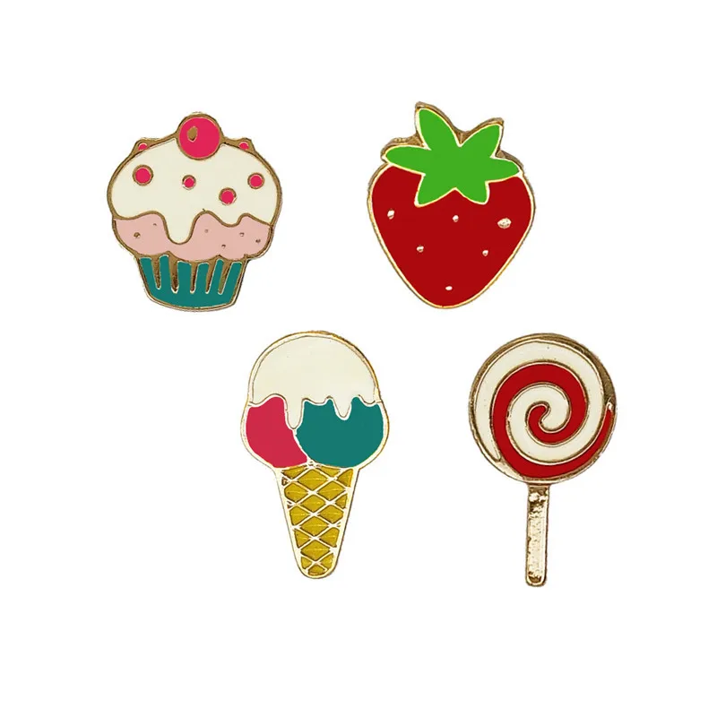 

New Style Ice Cream Collar Pin Cake Strawberry Metal Lollipop Oil Drop Brooch Alloy Corsage Japanese-style Badge Accessories