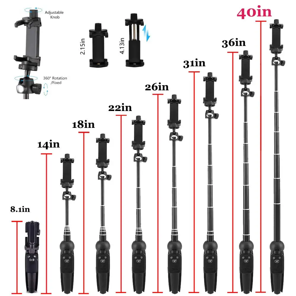 Селфи палка штатив Bluetooth, 40 дюймов выдвижной гибкий монопод для селфи со съемным пультом дистанционного управления, совместим с iPhone samsung