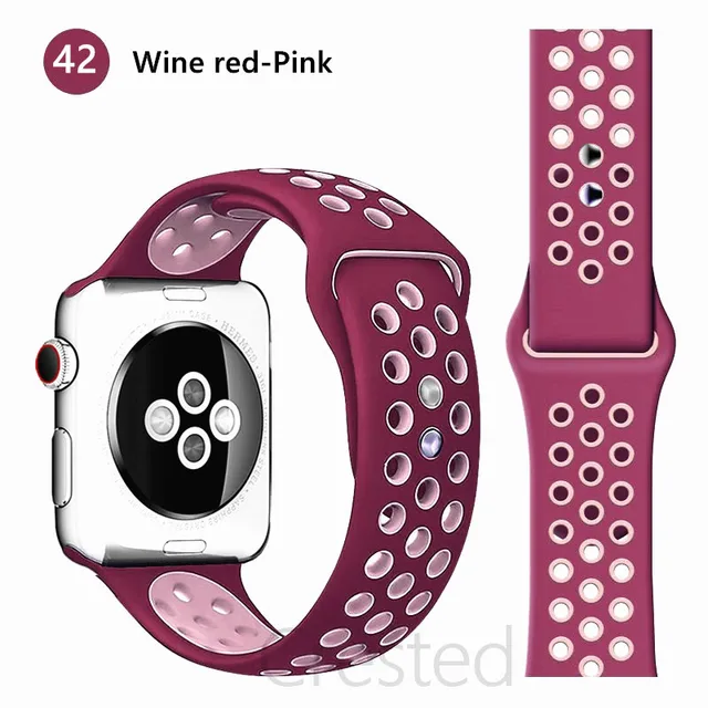 Silicone Strap For apple Watch band 44mm 40mm 45mm 41mm 40 44 mm Breathable Accessories watchband bracelet iWatch 3 4 5 se 6 7 wine red-Pink 40