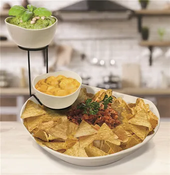 

3 Tier Chip and Dip Serving Set- Snack Serving Tray- Salad Bowl Serveware Set For Parties