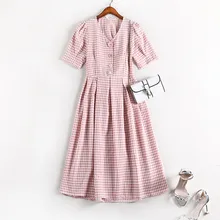 Lan Mu квадратное клетчатое платье с открытой спиной, платье большого размера, летняя одежда для полных мм, французская ретро юбка Феи для похудения, 10496