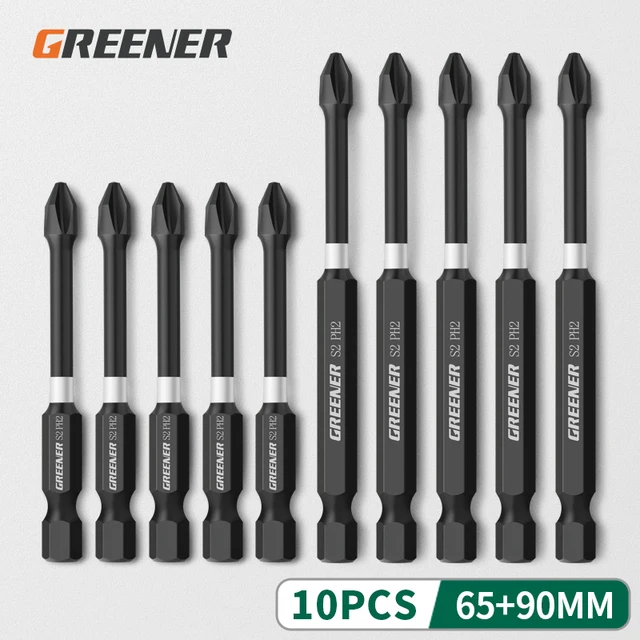 Greener Impact Strong Magnetic Batch Head Cross High Hardness Hand Drill Bit Screw Electric Screwdriver Set 50 65 70 90 150mm 65 90mm 10pcs