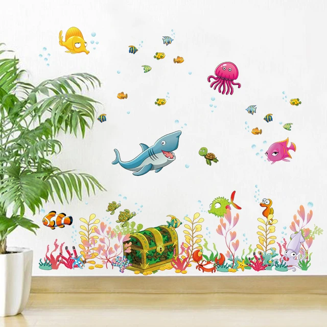 Un lot de Stickers Muraux herbes marines Autocollant Mural monde sous la  Mer Décoration Murale pour Chambre Salle de Bain Bébé Pépinière