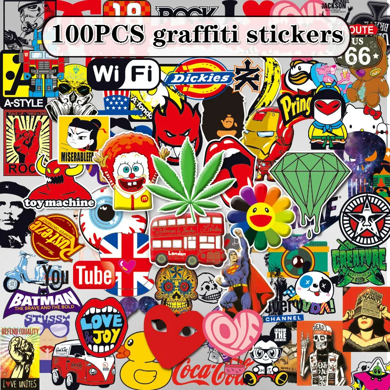 

100Pcs Marvel Sticker Doodle Tide Brand Luggage Sticker Waterproof Travel Case Laptop Guitar Skateboard Battery Car Sticker