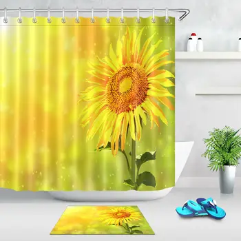 

Bright Yellow Sunflower Fabric Shower Curtain Set Bathroom Accessories