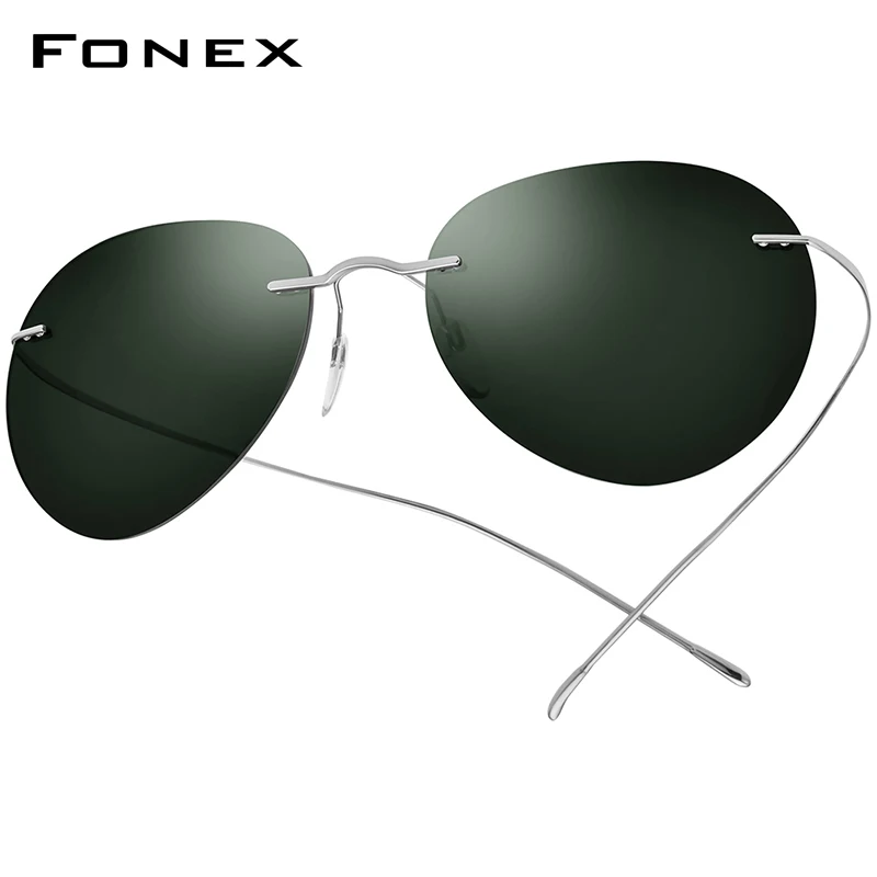 

FONEX Солнцезащитные очки без винтов F85695 мужские и женские, титановые ультралегкие авиаторы без оправы в Корейском стиле, поляризационные, без винтов