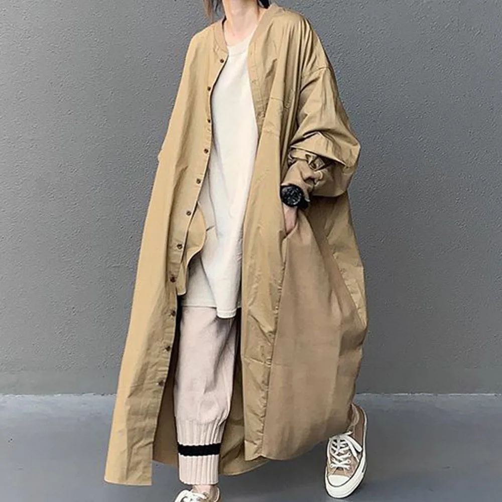 

Korean Plian Long Office Fashion Loose Wear Long Sleeve OL Commuter Trench Coat Oversized Female Casual Coat Autumn Outwear