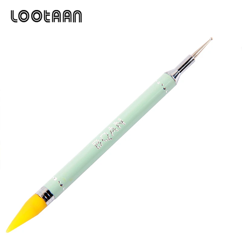 Green Lootaan 1 шт. 2 головы воск для очистки ногтей Стразы гель-аппликатор Уход за ногтями Декор Аксессуары двойной конец - Цвет: Green