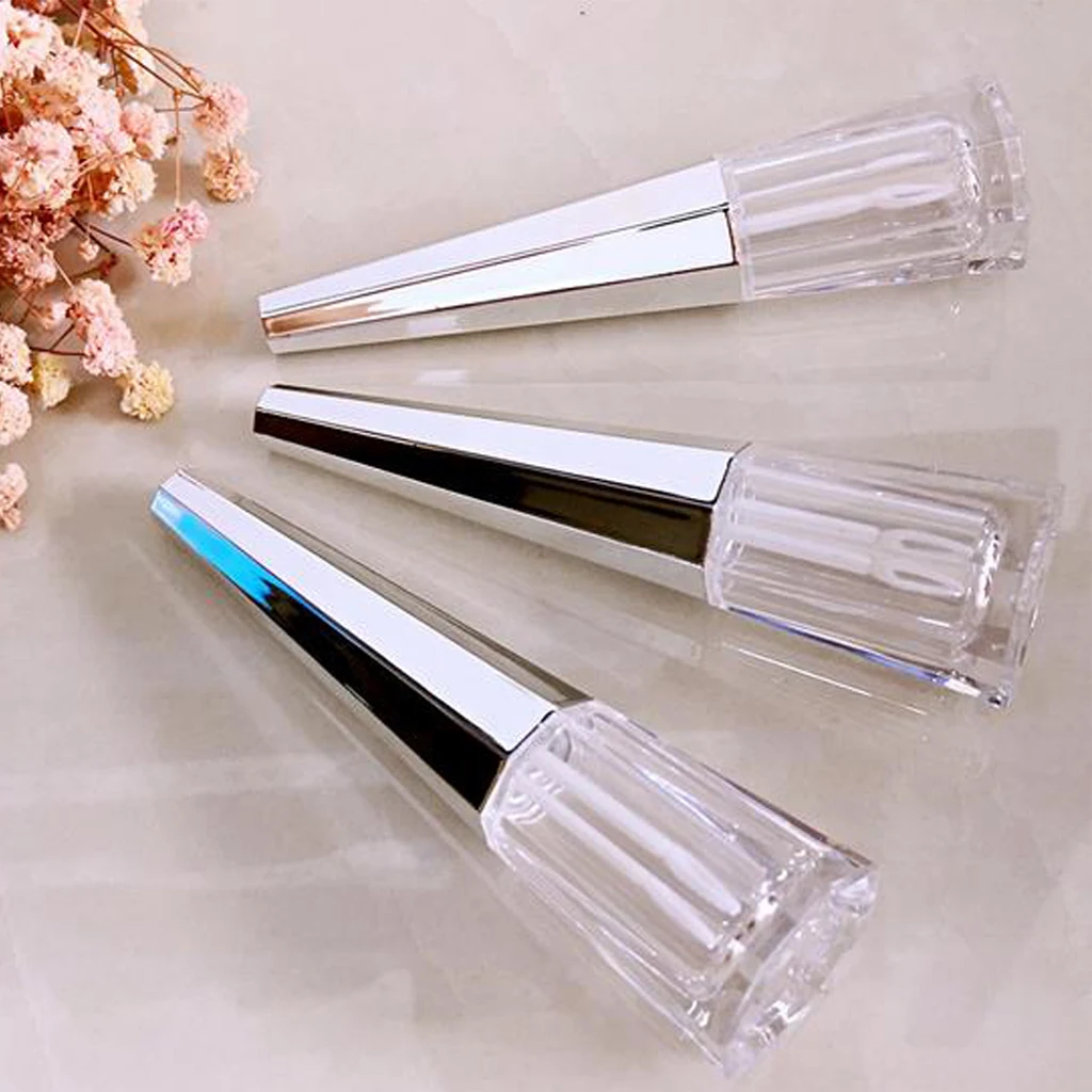 3pcs 6ml Empty Liquid Eyeshadow Lip Gloss Pyramid-Shaped Lipstick Tubes Bottles With Applicator Wands