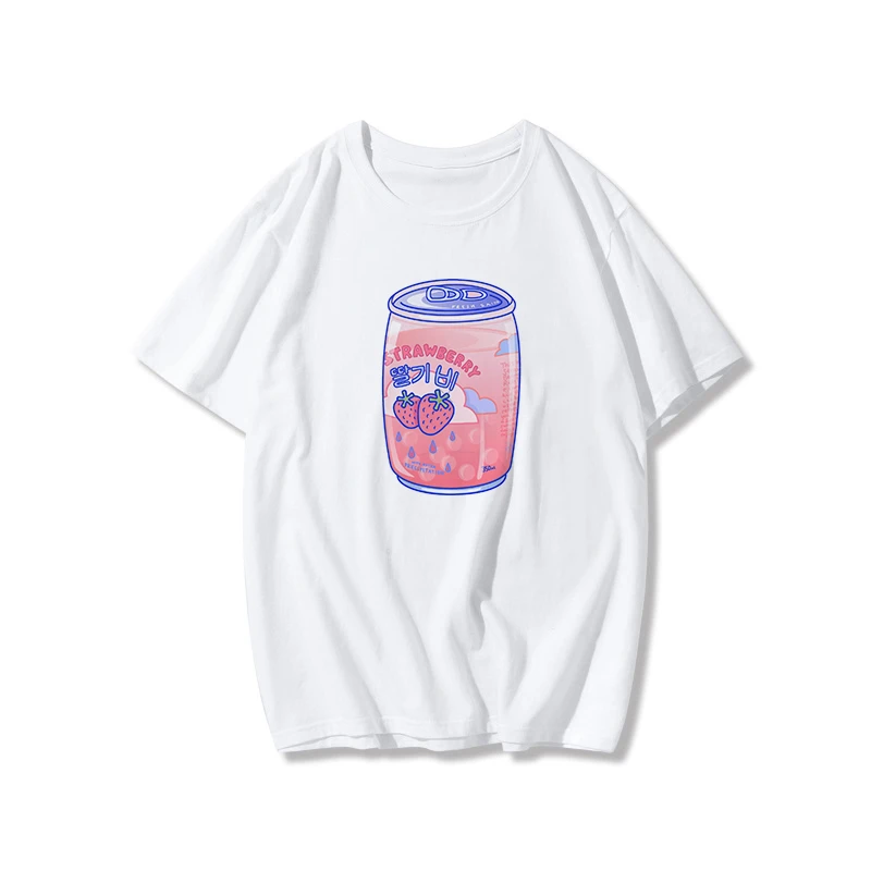 

Cute Harajuku Drink Juice T-shirt Women Vintage Korean Style Gothic Aesthetic Plus Size Short Sleeve Cotton Top Tees Streetwear