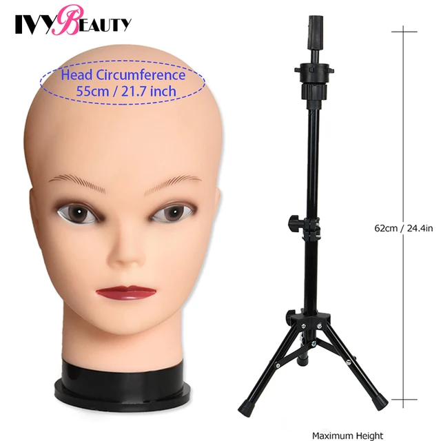 Female Bald Mannequin Head With Stand Cosmetology Practice African Training Manikin Head With Wig Stand Tipod For Mannequin Wigs Head With Tripod