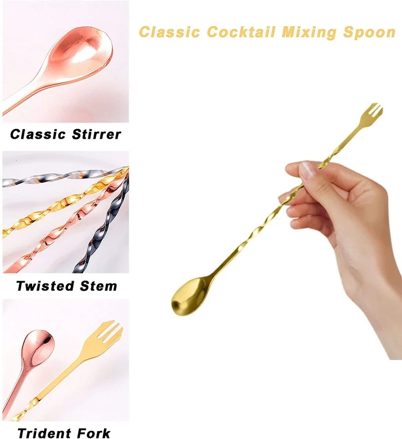 8" Long Stainless Steel Cocktail Muddlers and Mixing Spoon Professional Home Bar Muddler Set