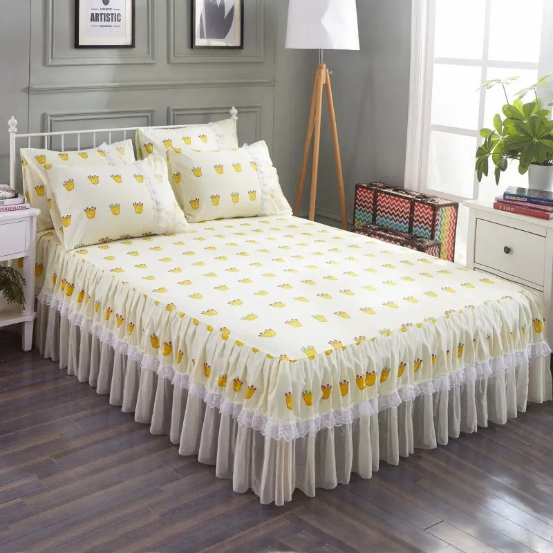 Yaapeet Nordic Romantic Flower Pattern Polyester Ruffled Bedspreads Bed Skirt Queen Bed Covers Bedclothes Sheet - Цвет: E