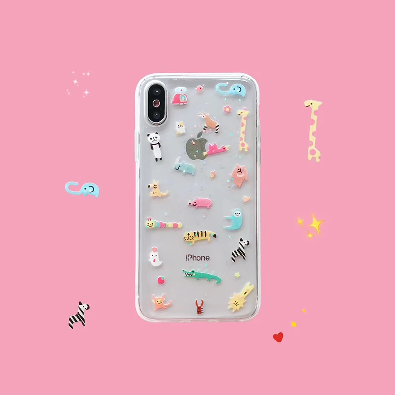 Винтажный блестящий чехол для телефона INS с милыми животными Zoo для iphone 11Pro Xs MAX XR X из мягкого ТПУ для iphone 11 6 6s 7 8 plus, чехол для пары
