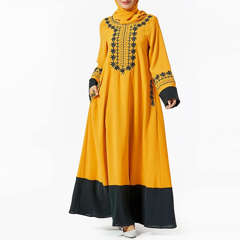 yellow dress Мусульманское платье-хиджаб в арабском и исламском стиле в арабском стиле, абаи, Турция, Женский кафтан Marocain, Дубай, кафтан, джеллаба, женское Оманское платье в турецком стиле - Цвет: yellow dress