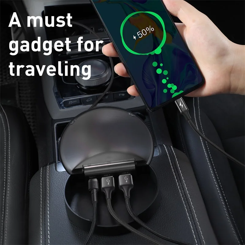 Baseus автомобильный Кабельный органайзер usb type C зарядное устройство с 3 в 1 USB кабель для iPhone зарядный кабель Micro зарядный usb-шнур