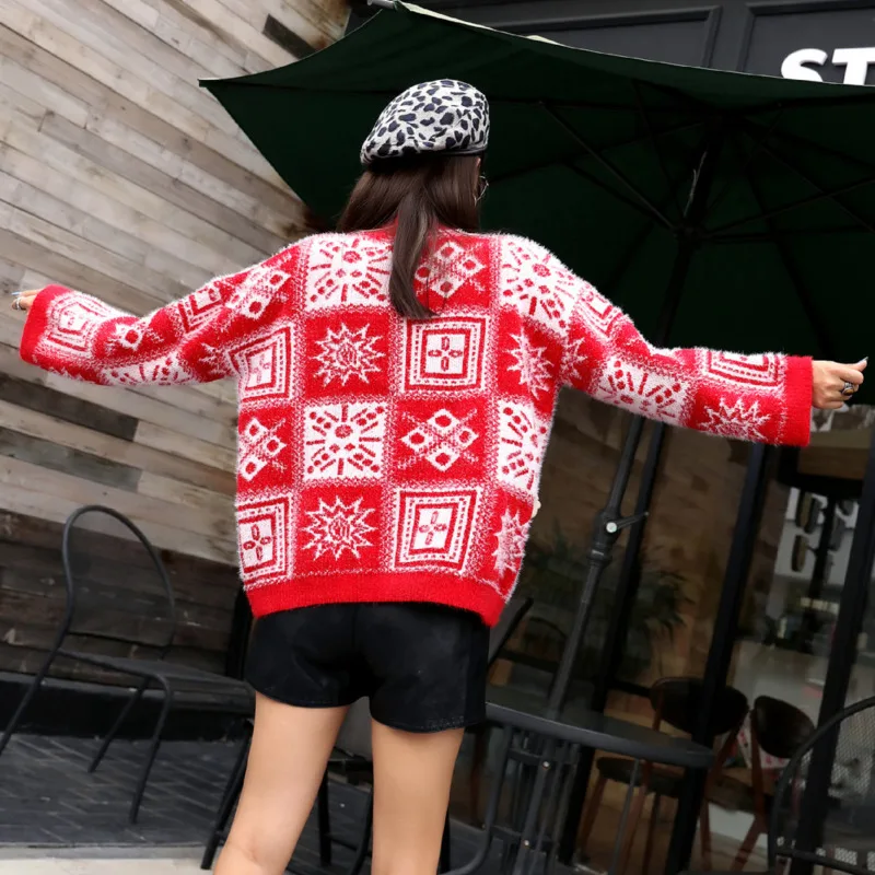 Vefadisa, Зимний Рождественский женский свитер, пуловеры с аппликацией, свитер, толстый красный вязаный свитер с круглым вырезом, QYF1045