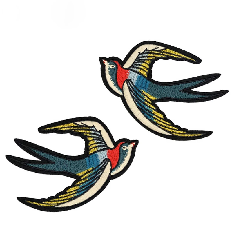 LARGE PURPLE & BLACK SWALLOWS PAIR Iron On Sew On Embroidered Patch 