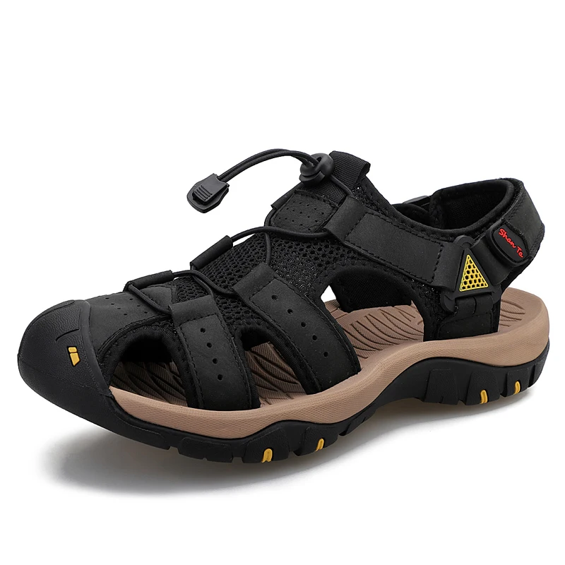 Summer Mens Sandals Slides Leather Breathable Soft Men Beach Sandals Leather Slippers Designer Roman Platform Outdoor Slippers