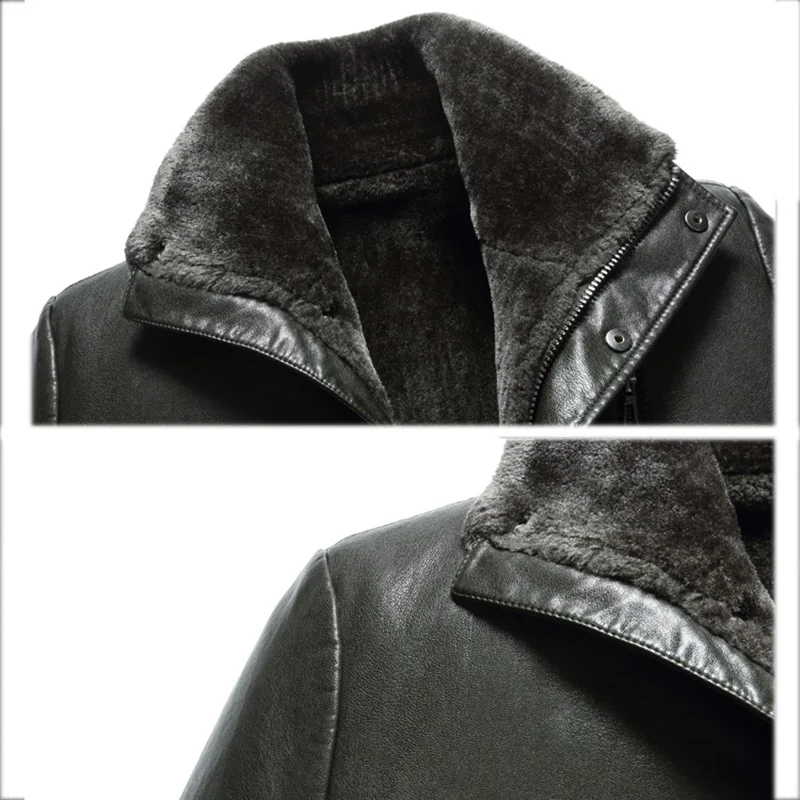 2020 New Men's Jacket Leather Shearling Winter Warm Velvet jaqueta de couro Leather Jacket Men chaqueta moto hombre, M-3XL