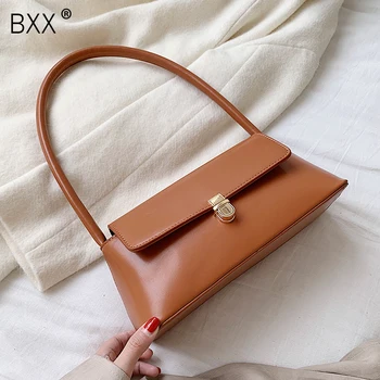 

[BXX] Solid Color PU Leather Shoulder Bags For Women 2020 Brand Designer Lock Handbags Travel Hand Bag Lady Fashion Bags HI891