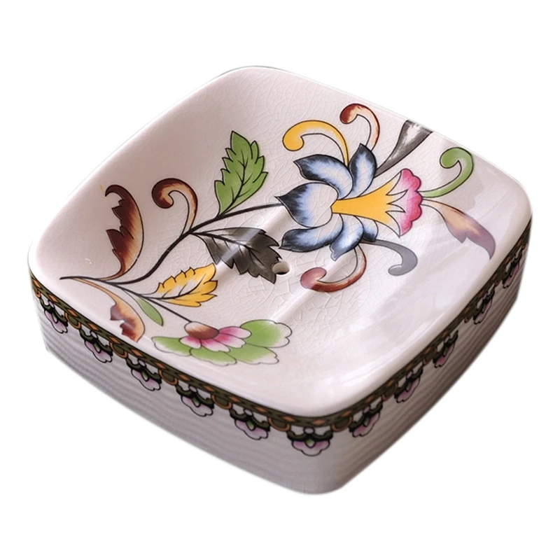 

Ceramics Drain Soap Box Holder Soapbox Bathroom Accessories Soap Dish Storage Basket Box Coffee Flowers