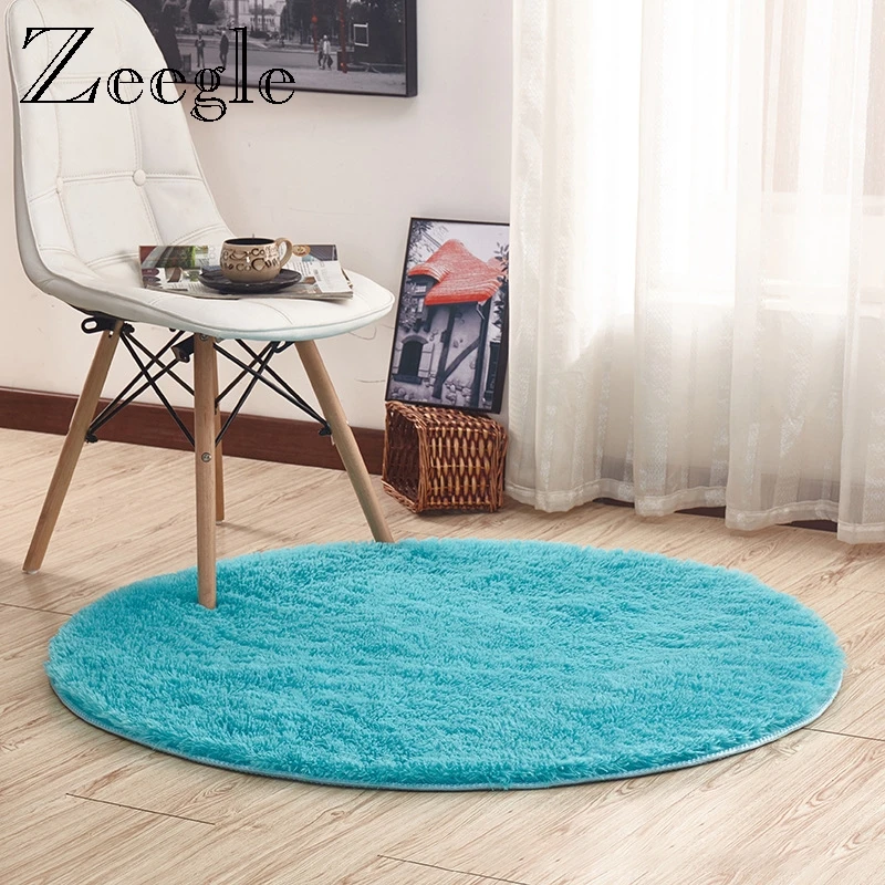 Nordic Style Long Plush Carpet Colorful Round Carpet For Living Room Large Size Floor Mat  Bedroom Hallway Shaggy Rug Foot Mat