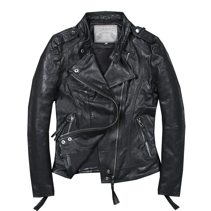 Women Genuine Leather Jackets Sheepskin Motorcycle Jackets Female Slim fit Leather Coat S-2XL