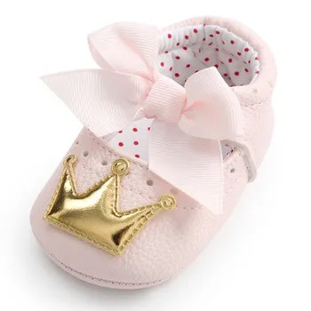 

2020 Spring Baby Shoes Newborn PU Bow Cute Crown Non-slip Soft Bottom Baby Girl Shoes First Walker Fashion Princess Shoes