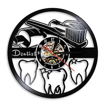 

Oral Hygiene Toothbrush and Toothpaste Bathroom Decor Wall Clock Teeth Dental Care Clinic Vinyl Record Wall Clock Dentist Gift