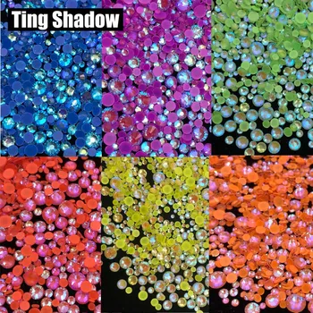 

1440pcs randomly mix ss6-ss30 Fluorescent Crystal Luminous neon AB nail crystal Rhinestones Clothes Nail 3D Nail Art Decoration