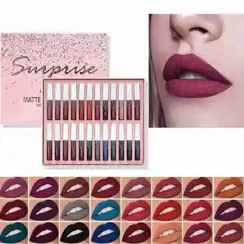 

24 Pcs Matte Lip Glaze Set Lipstick Liquid Lip Gloss Lasting Waterproof Non-Stick Cup Nude Gift for Friend Makeup Cosmetic