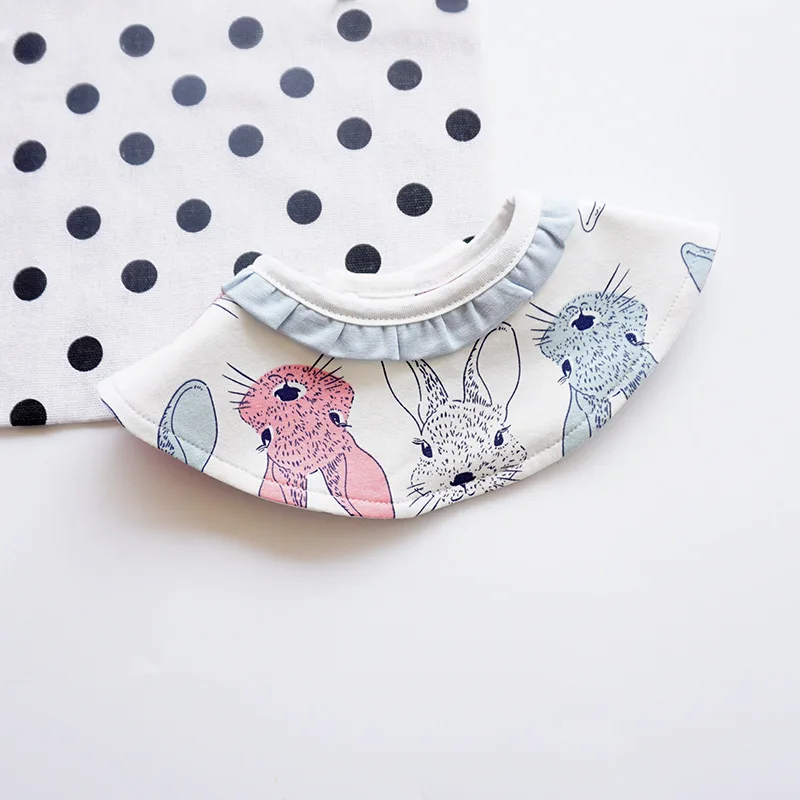 

INS STYLE 360 Degree cartoon rabbit cottons baby bibs with printed flowers lace embroidery newborn girl bibs crib pinafore
