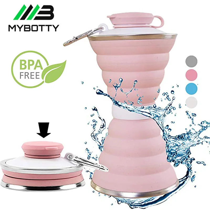 MYBOTTY Space-saving Collapsible Water Bottle Silicone BPA Free Telescopic Cup Lid Hook Portable Creative Travel Drinking | Дом и сад