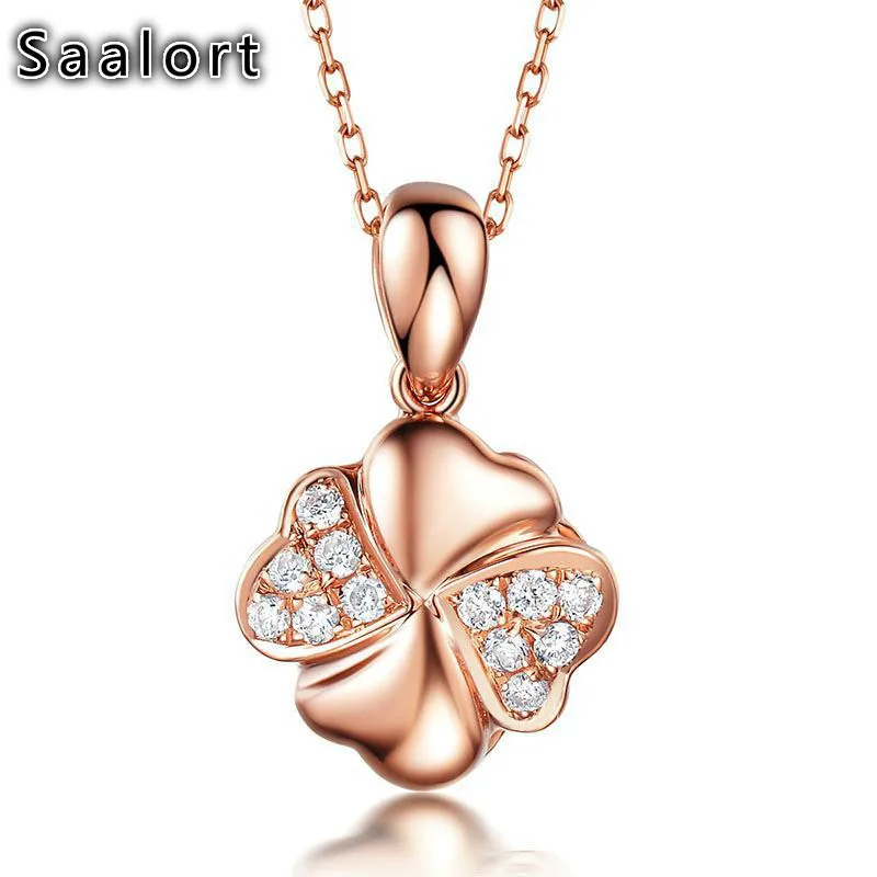 Ожерелье с подвеской в виде четырехлистного клевера кристаллами и покрытием из