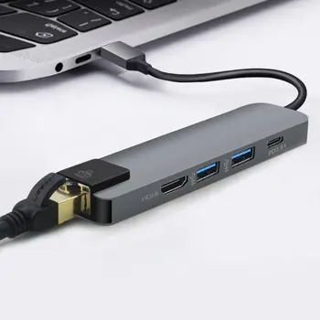 

5 in 1 USB Type C Hub H-dmi 4K USB C Hub to Gigabit Ethernet Rj45 Lan Adapter for Mac book Pro Thunderbolt 3 USB-C Charger P