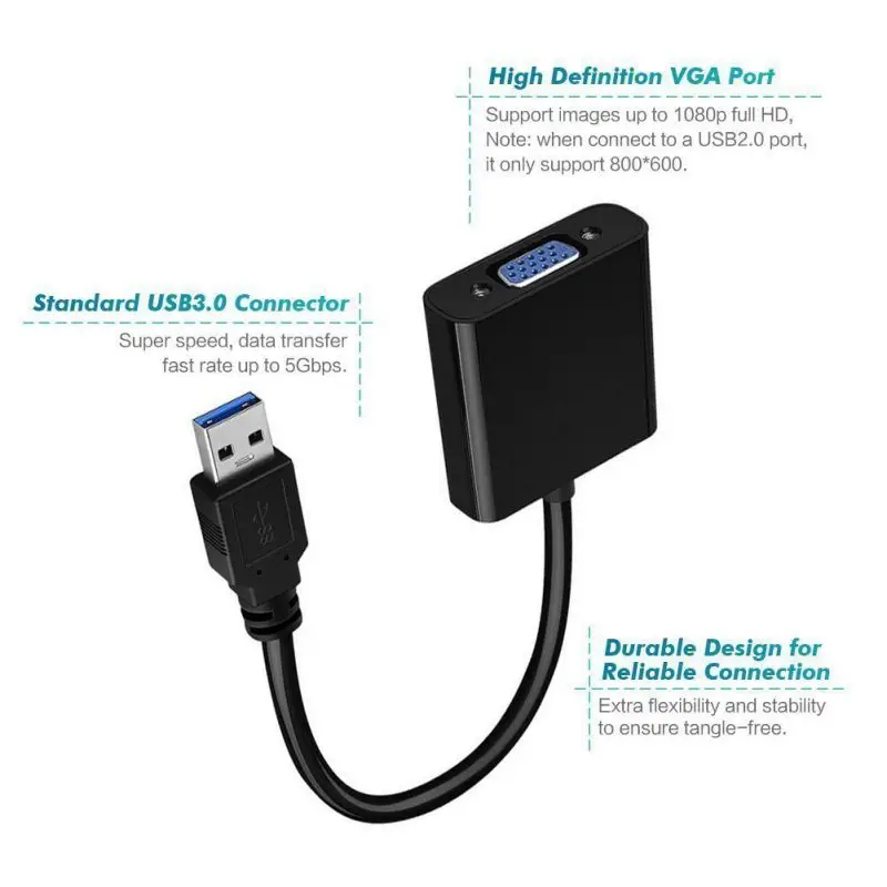 1080P Высокое разрешение Plug-and-play видео конвертер USB 3,0 To VGA адаптер для Win7/8/10 ноутбука DVD плеер Планшеты